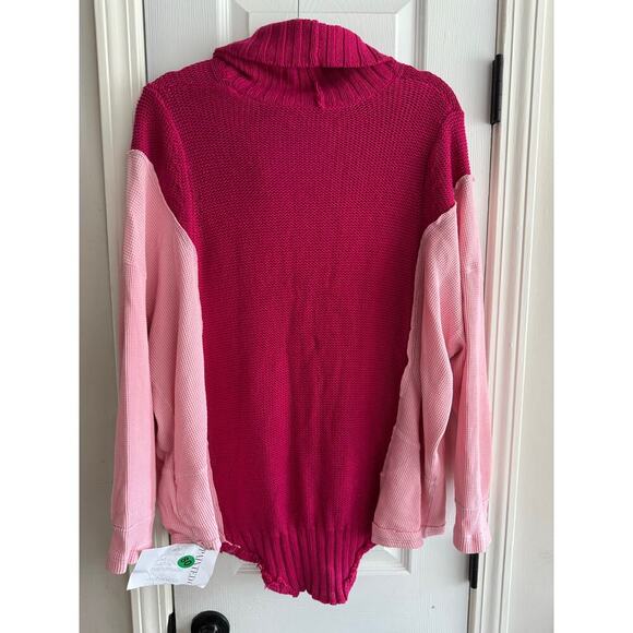 Handmade Upcycled Women’s Pink V Neck Cable Knit Flowy Sweater size Large XL - Picture 5 of 5